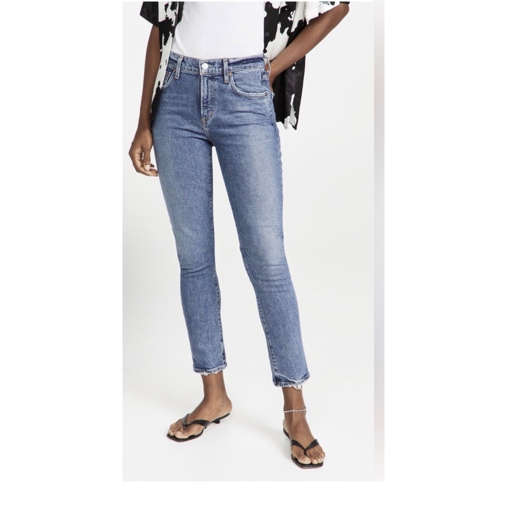 Agolde Toni Mid Rise Straight Leg Jeans‎ Blue Distressed Hem A133B-1256 Size 26
